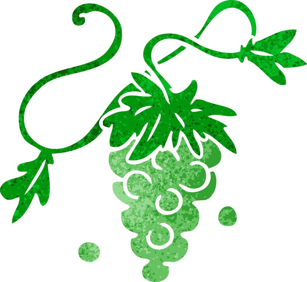 retro cartoon doodle of grapes on vine vector