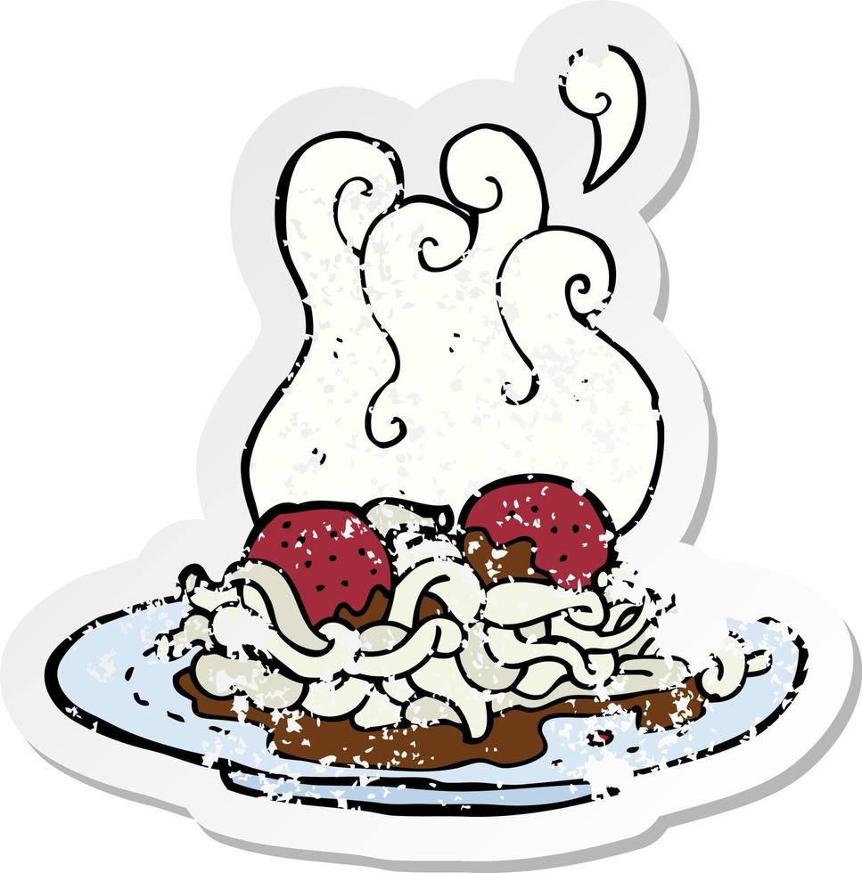 retro distressed sticker of a cartoon spaghetti and meatballs vector