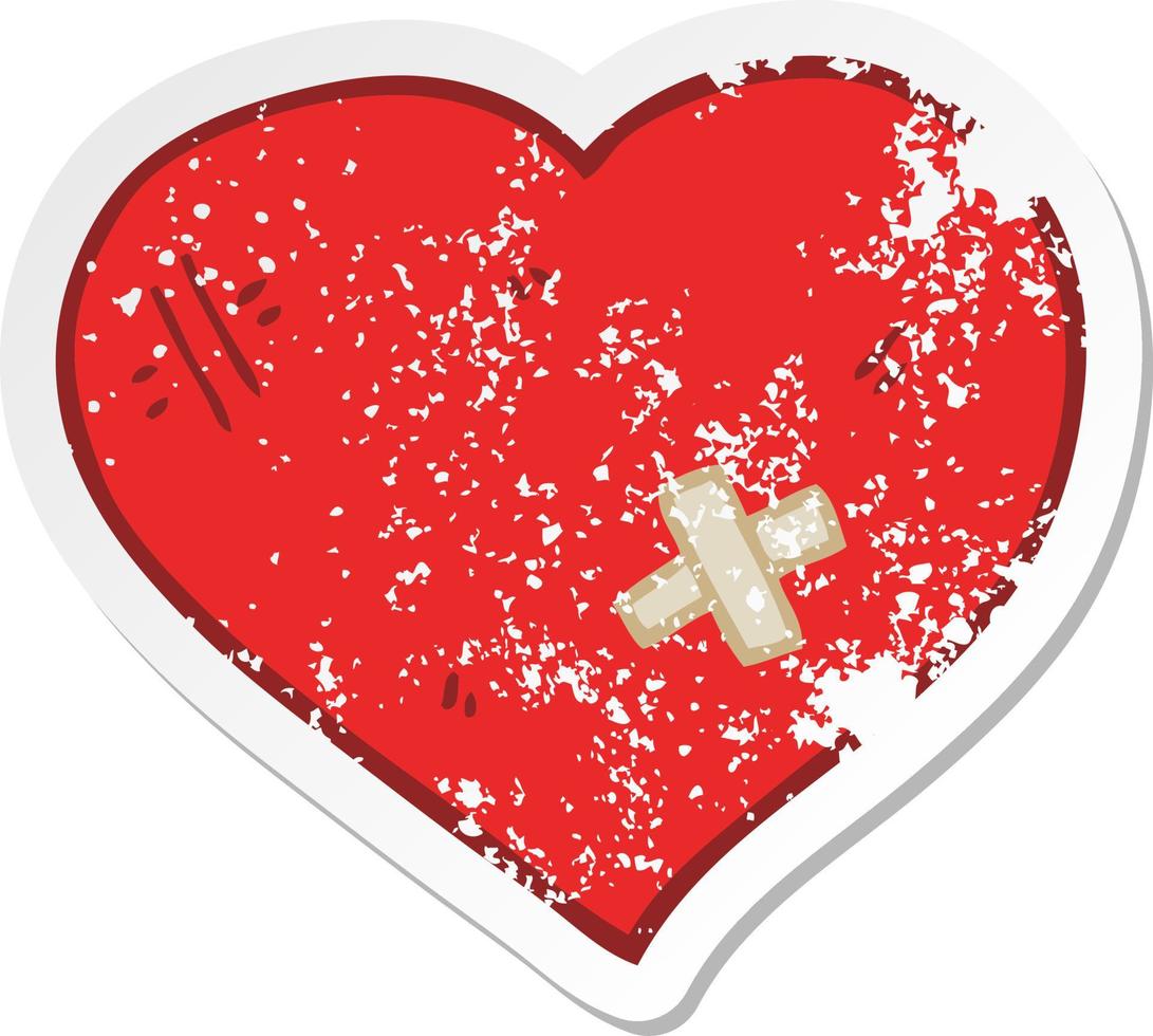 distressed sticker of a cartoon love heart with sticking plaster vector