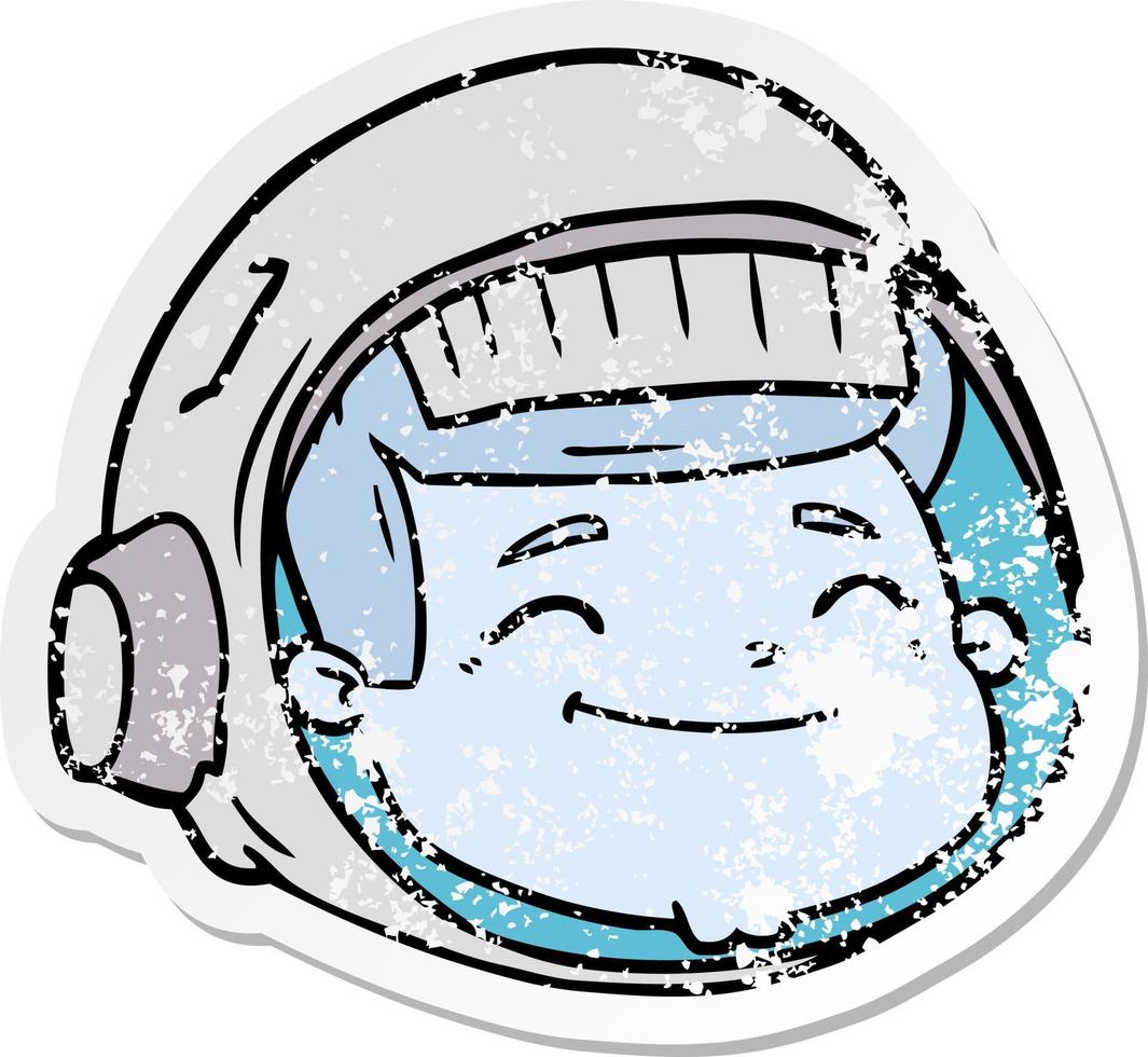 distressed sticker of a cartoon astronaut face vector