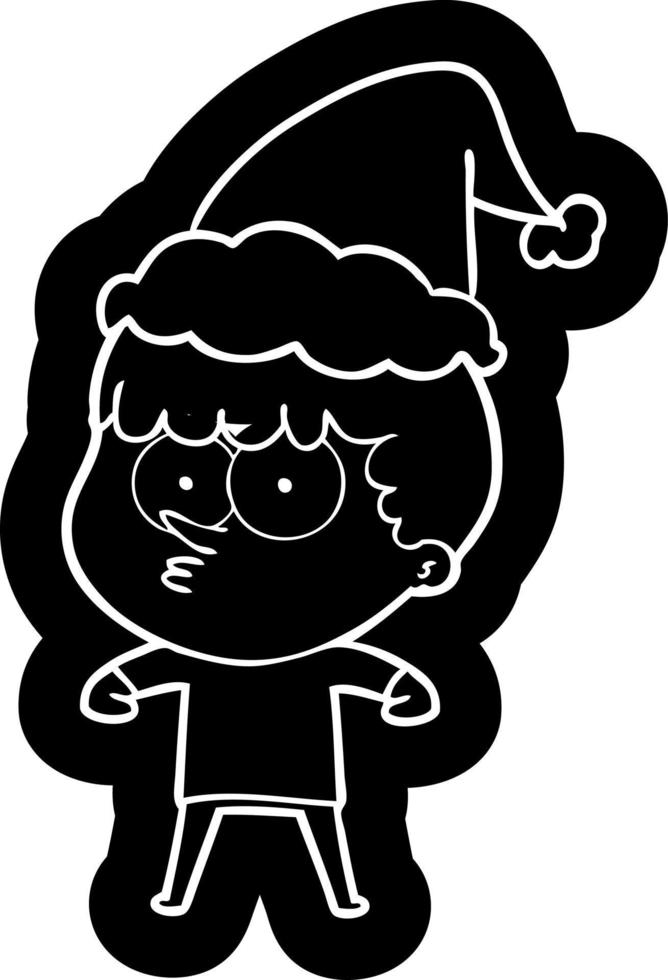 cartoon icon of a curious boy wearing santa hat vector