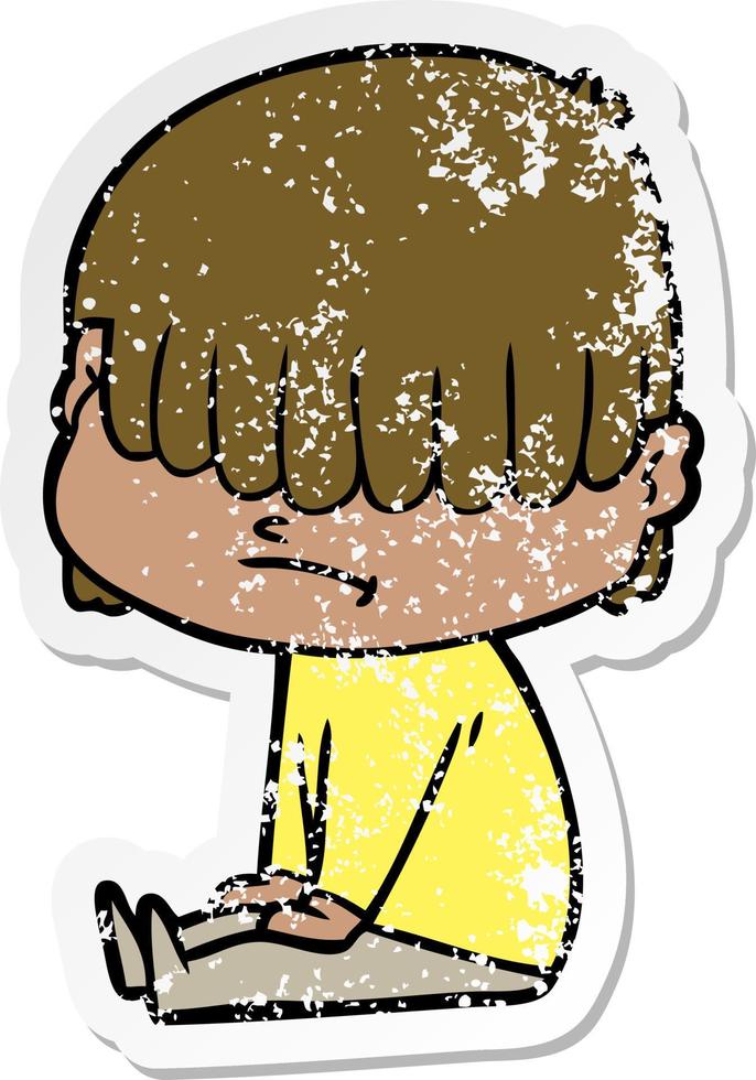 distressed sticker of a cartoon boy with untidy hair vector