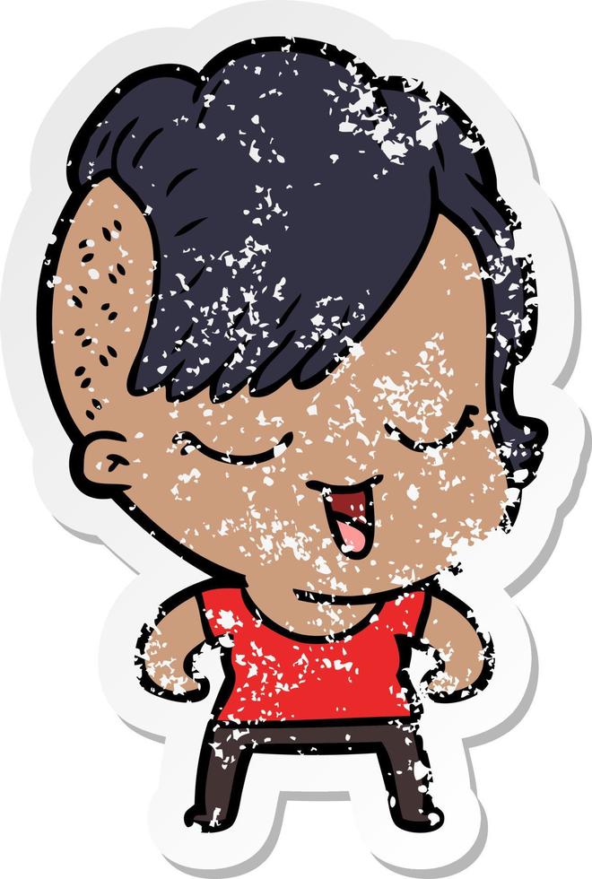 distressed sticker of a happy cartoon girl vector
