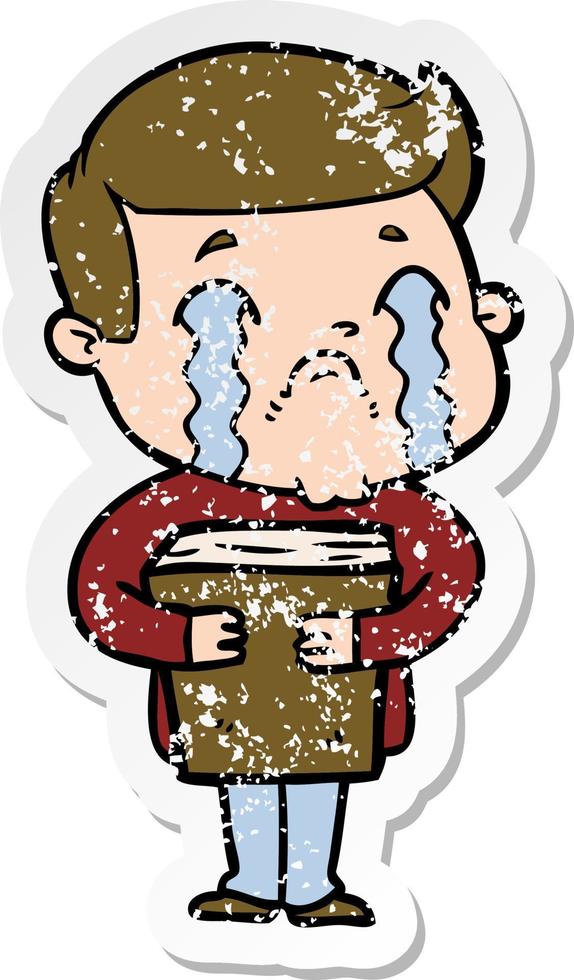 distressed sticker of a cartoon man crying vector