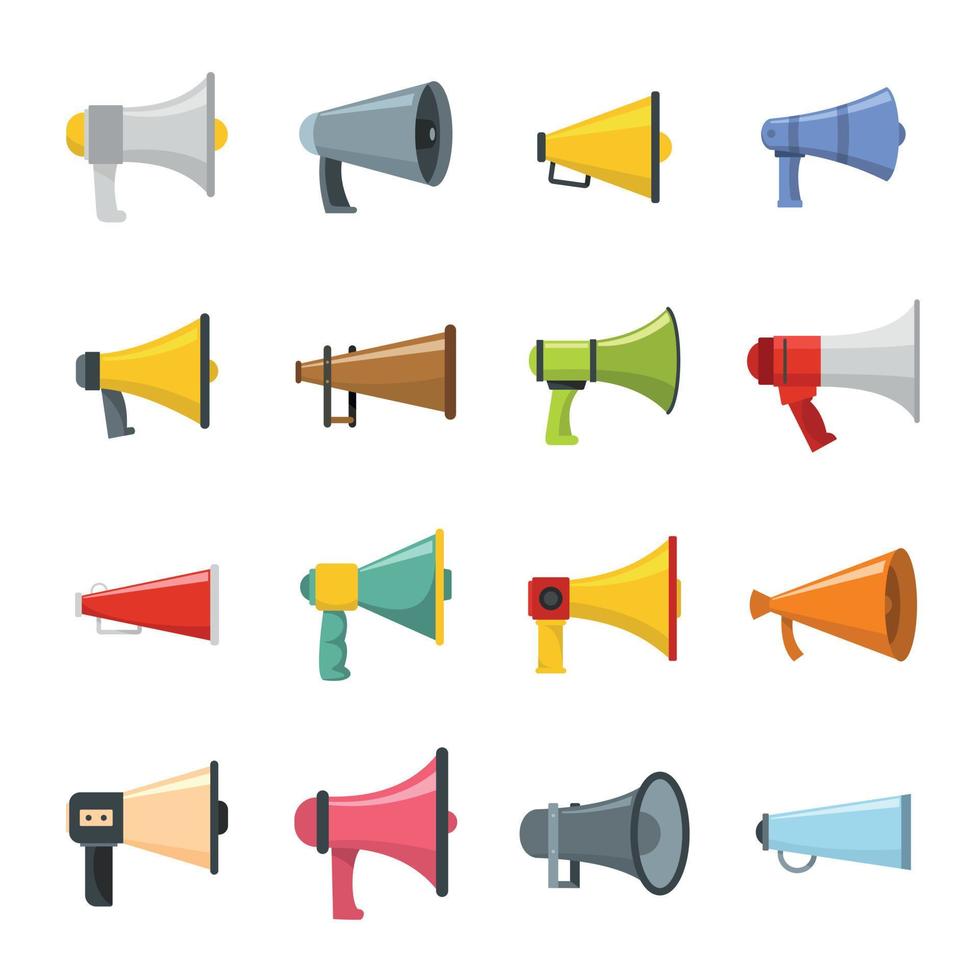 Megaphone loud speaker icons set, flat style vector