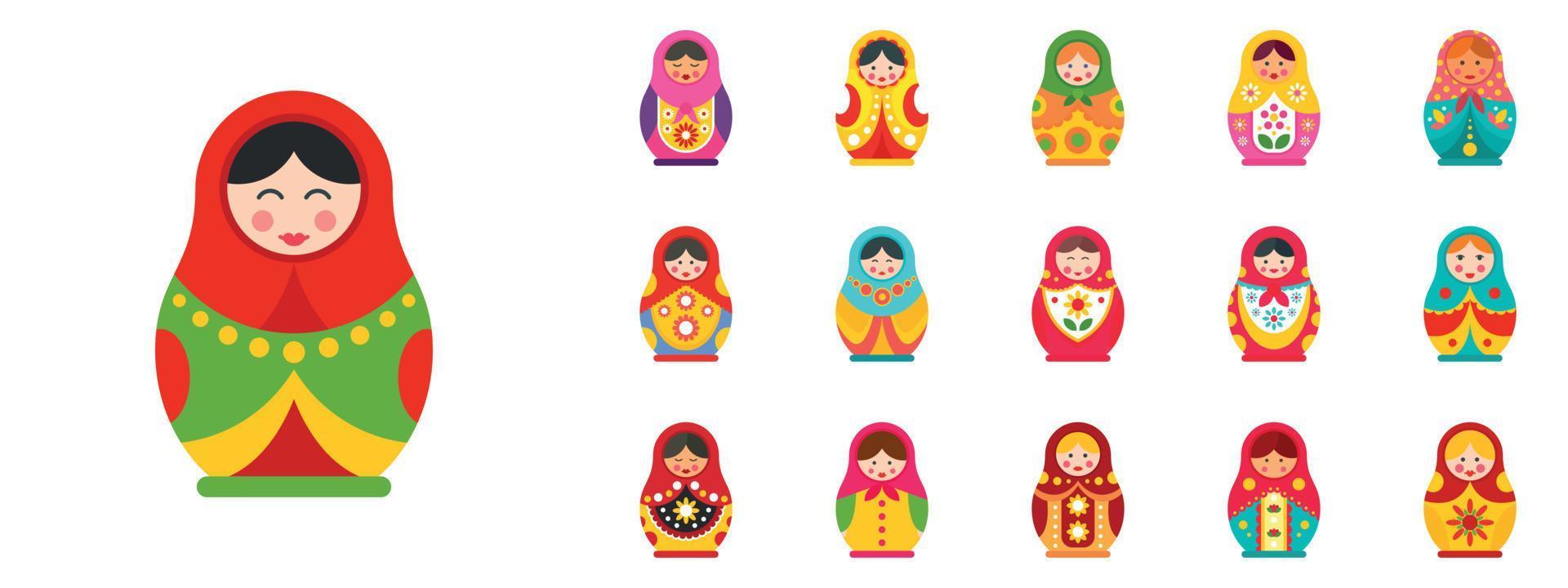 Nesting doll icon set, flat style vector