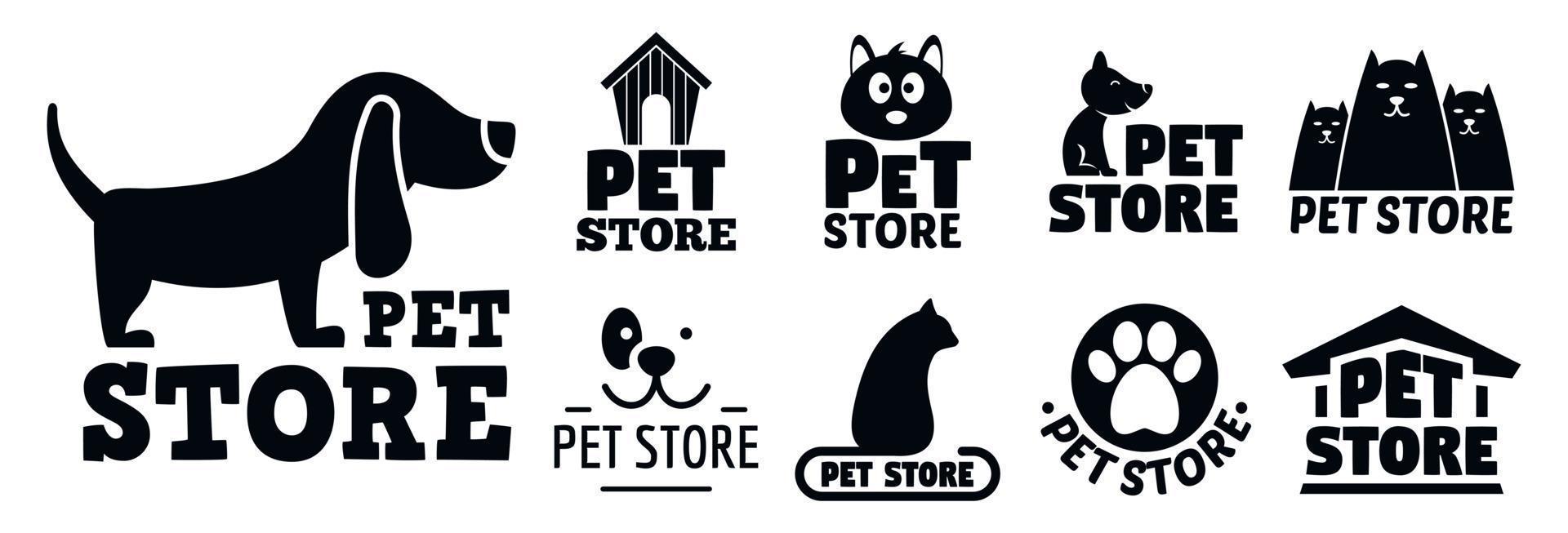 conjunto de logotipo de tienda de mascotas abierta, estilo simple vector