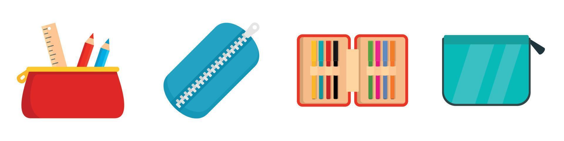 Pencil case icon set, flat style vector