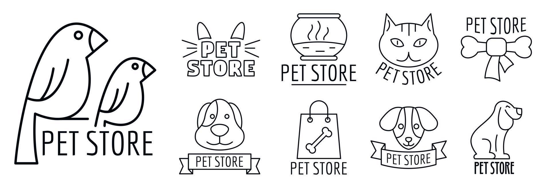 Zoo pet shop logo set, outline style vector