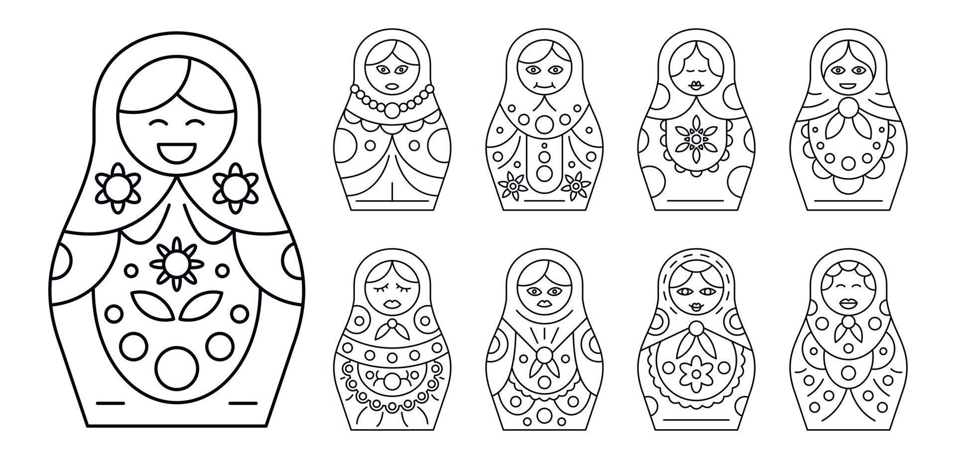 Russian matryoshka icon set, outline style vector