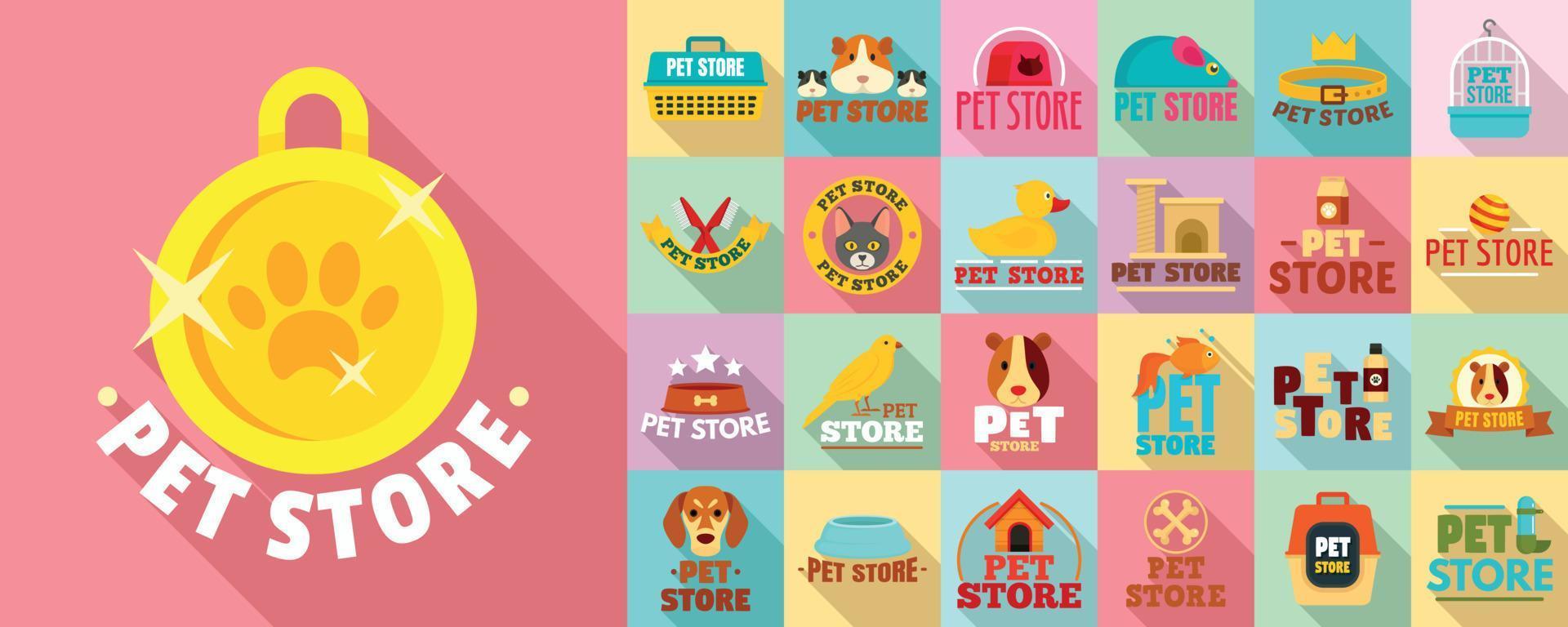 conjunto de logotipos de tiendas de mascotas, estilo plano vector