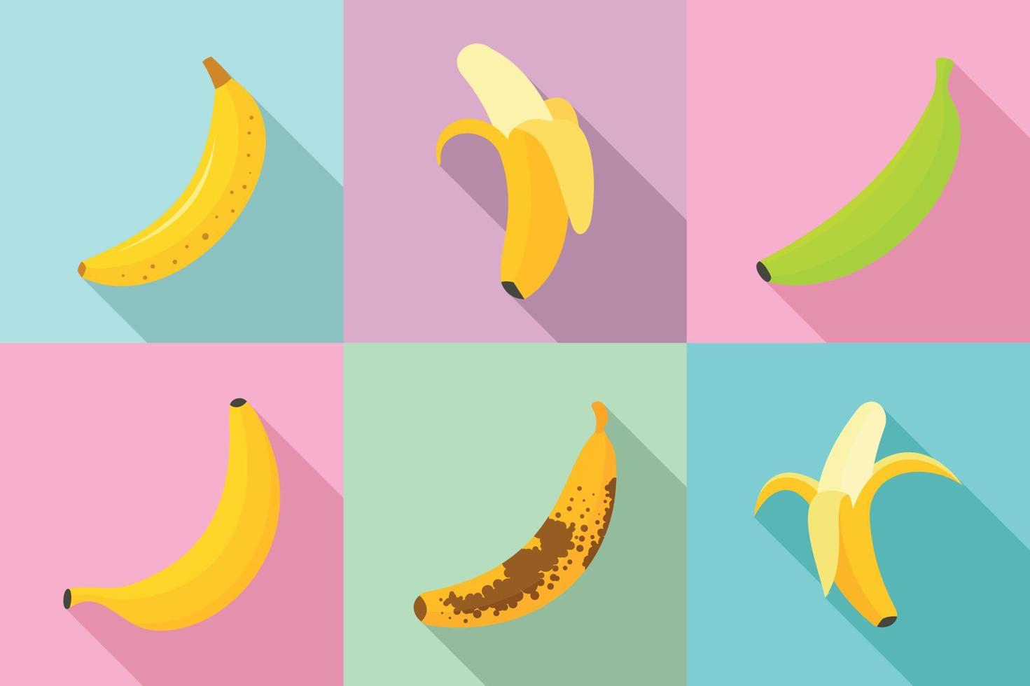 Banana icons set, flat style vector