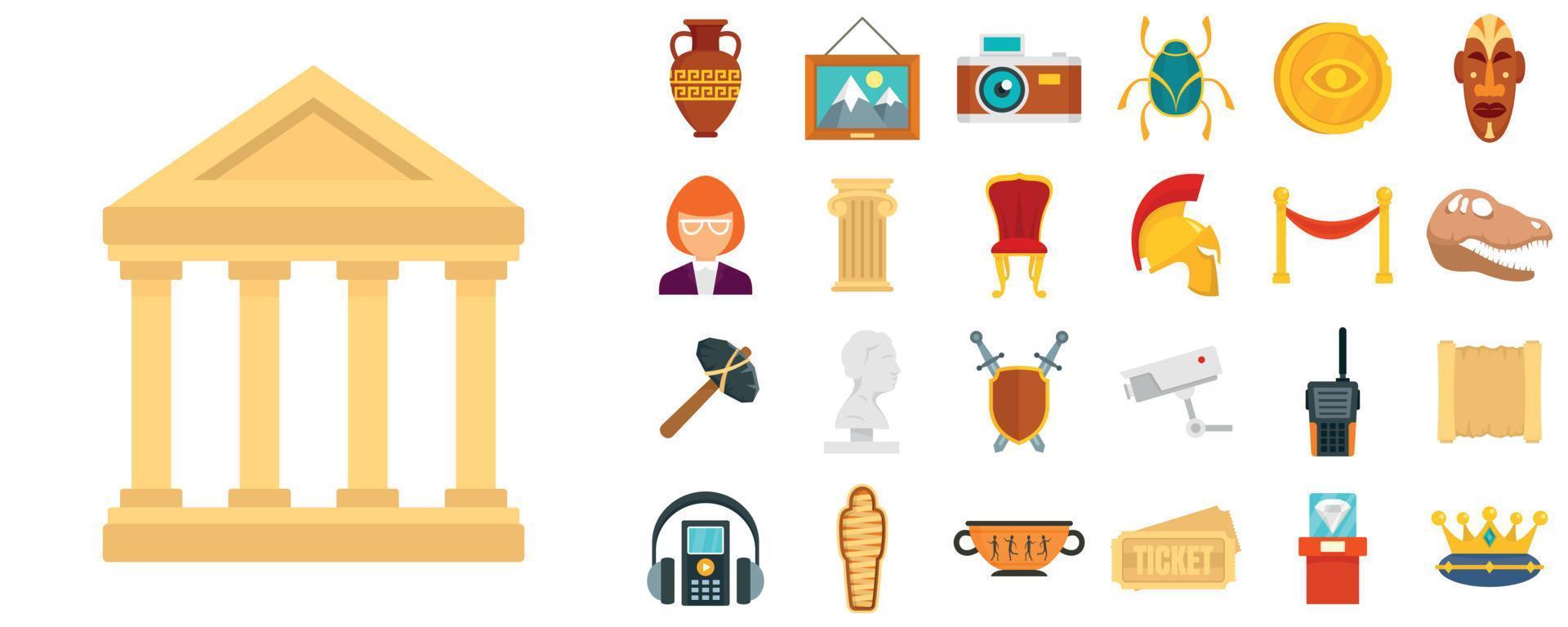 Museum icon set, flat style vector