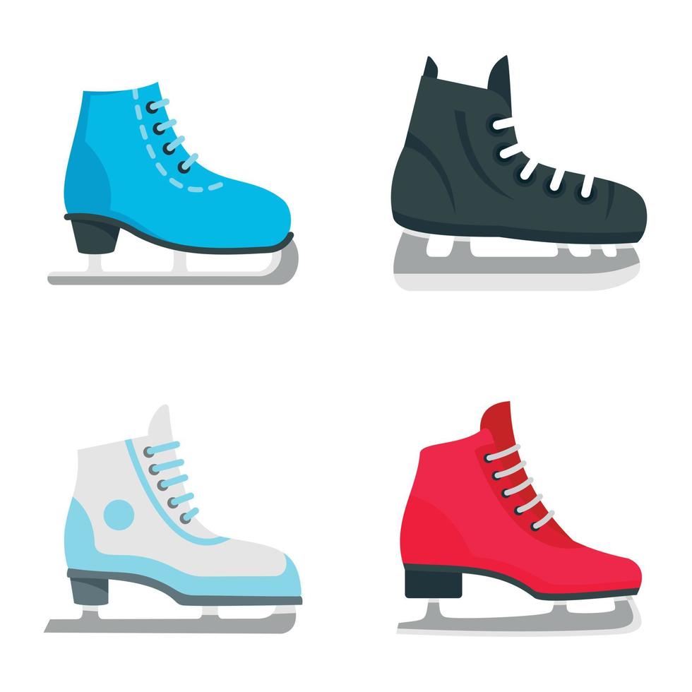 Ice skates icon set, flat style vector