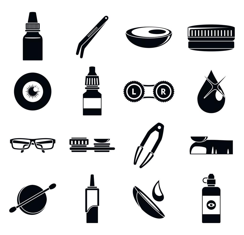 Eye contact lens icon set, simple style vector
