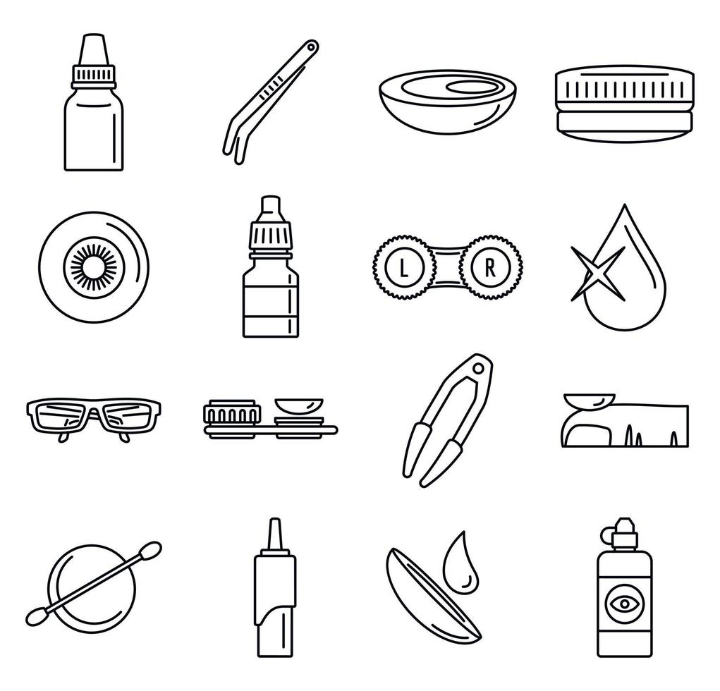 Optical contact lens icon set, outline style vector