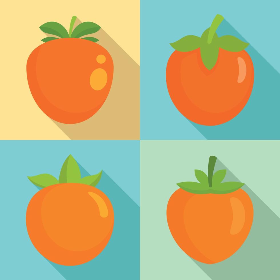 Persimmon icon set, flat style vector