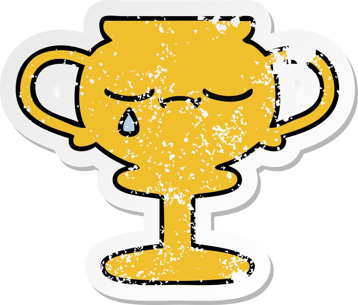 distressed sticker of a cute cartoon trophy vector