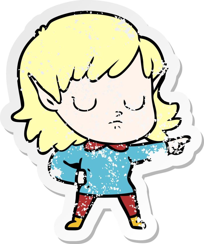 distressed sticker of a cartoon elf girl vector