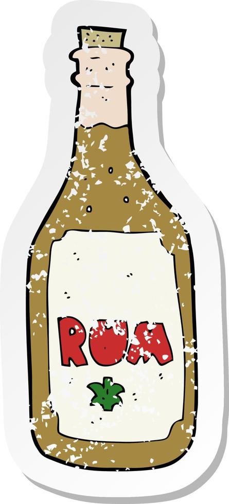 retro distressed sticker of a cartoon rum bottle vector