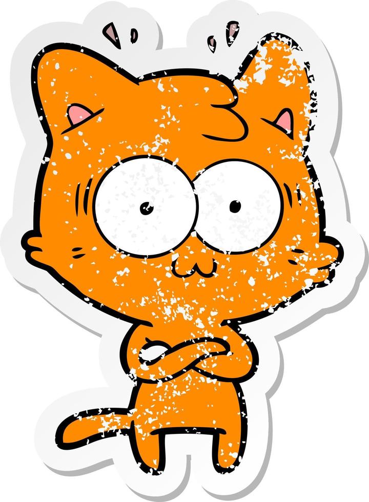 distressed sticker of a cartoon surprised cat vector