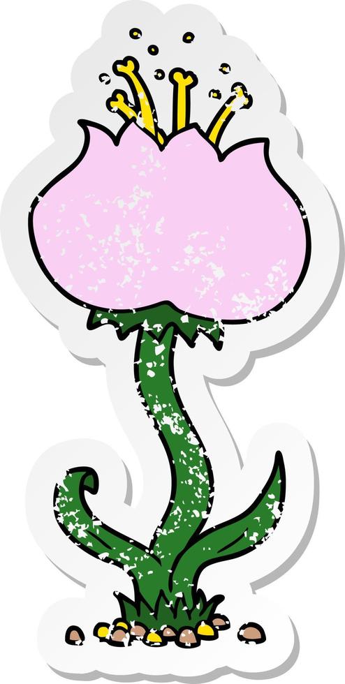 distressed sticker of a cartoon exotic flower vector