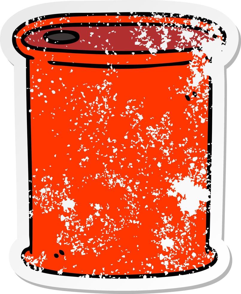 distressed sticker of a quirky hand drawn cartoon can vector