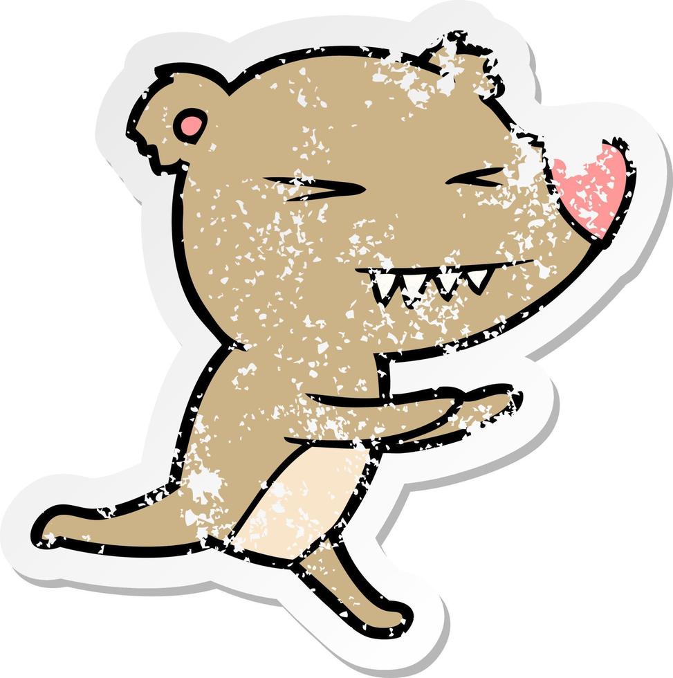 distressed sticker of a angry bear cartoon vector