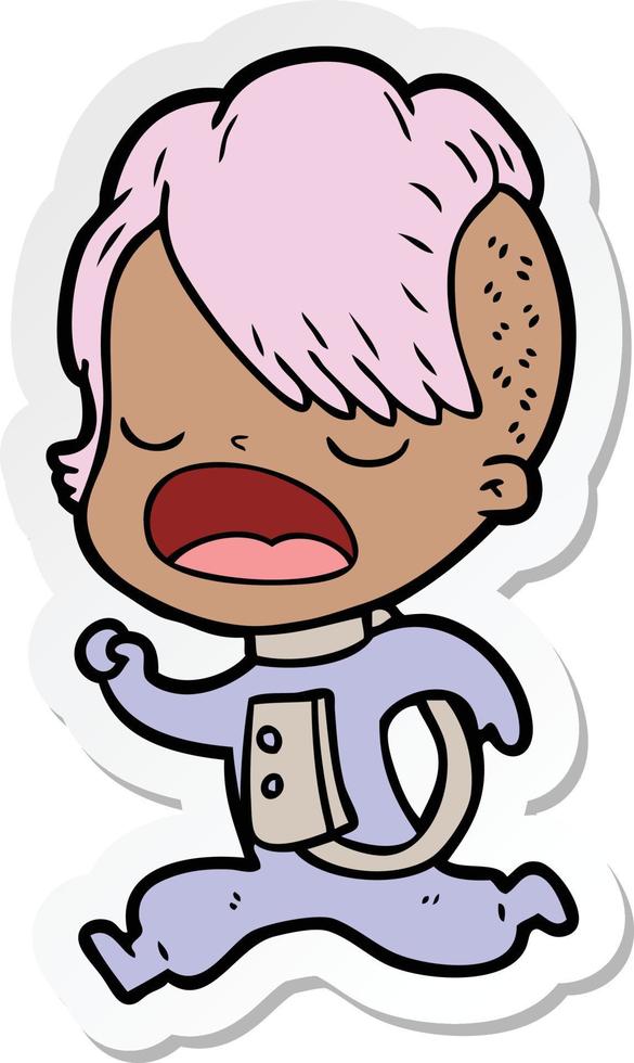 sticker of a cartoon cool hipster girl in space suit vector