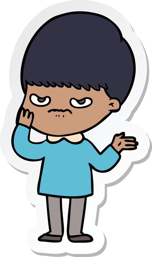 sticker of a annoyed cartoon boy vector