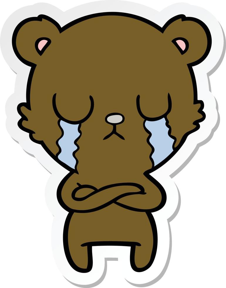 sticker of a crying cartoon bear vector