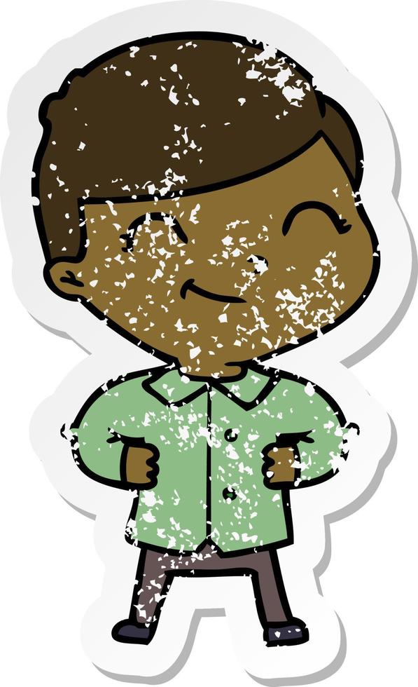 distressed sticker of a cartoon boy with hands on hips vector