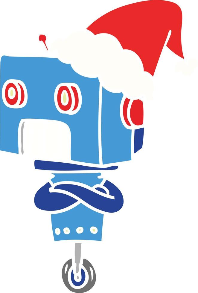 flat color illustration of a robot wearing santa hat vector