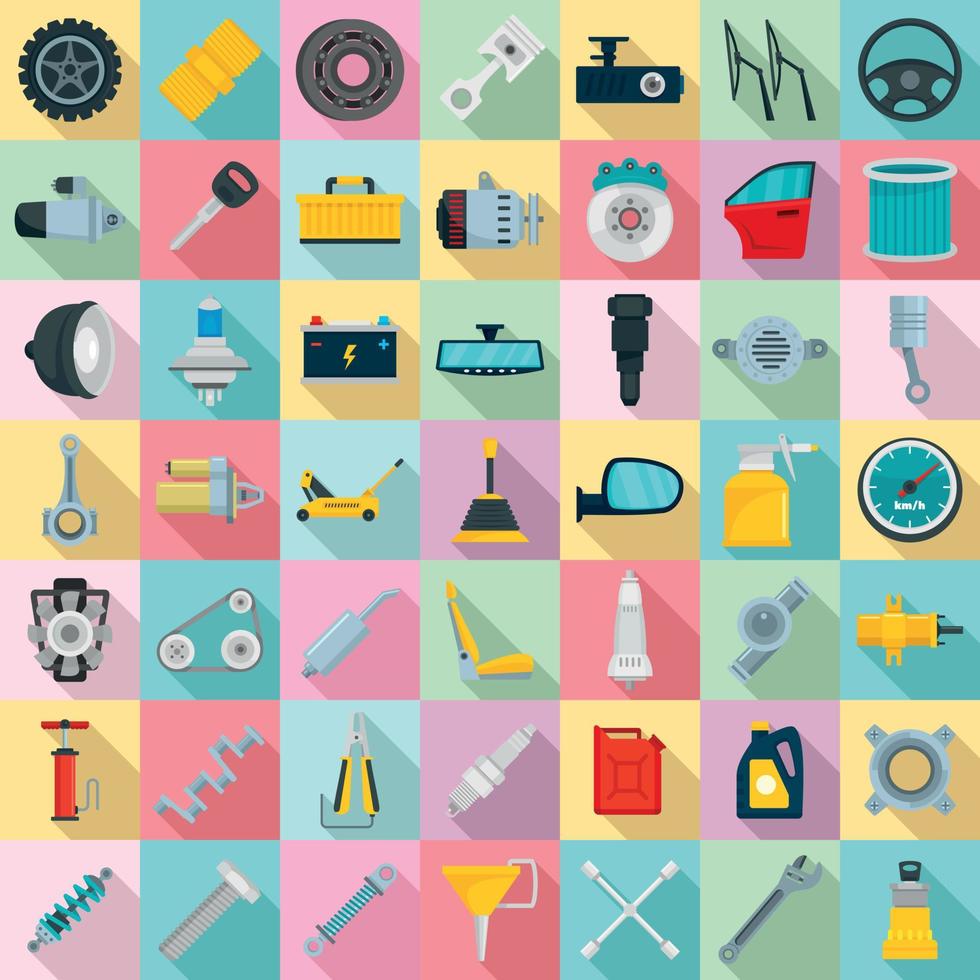 Car parts icon set, flat style vector