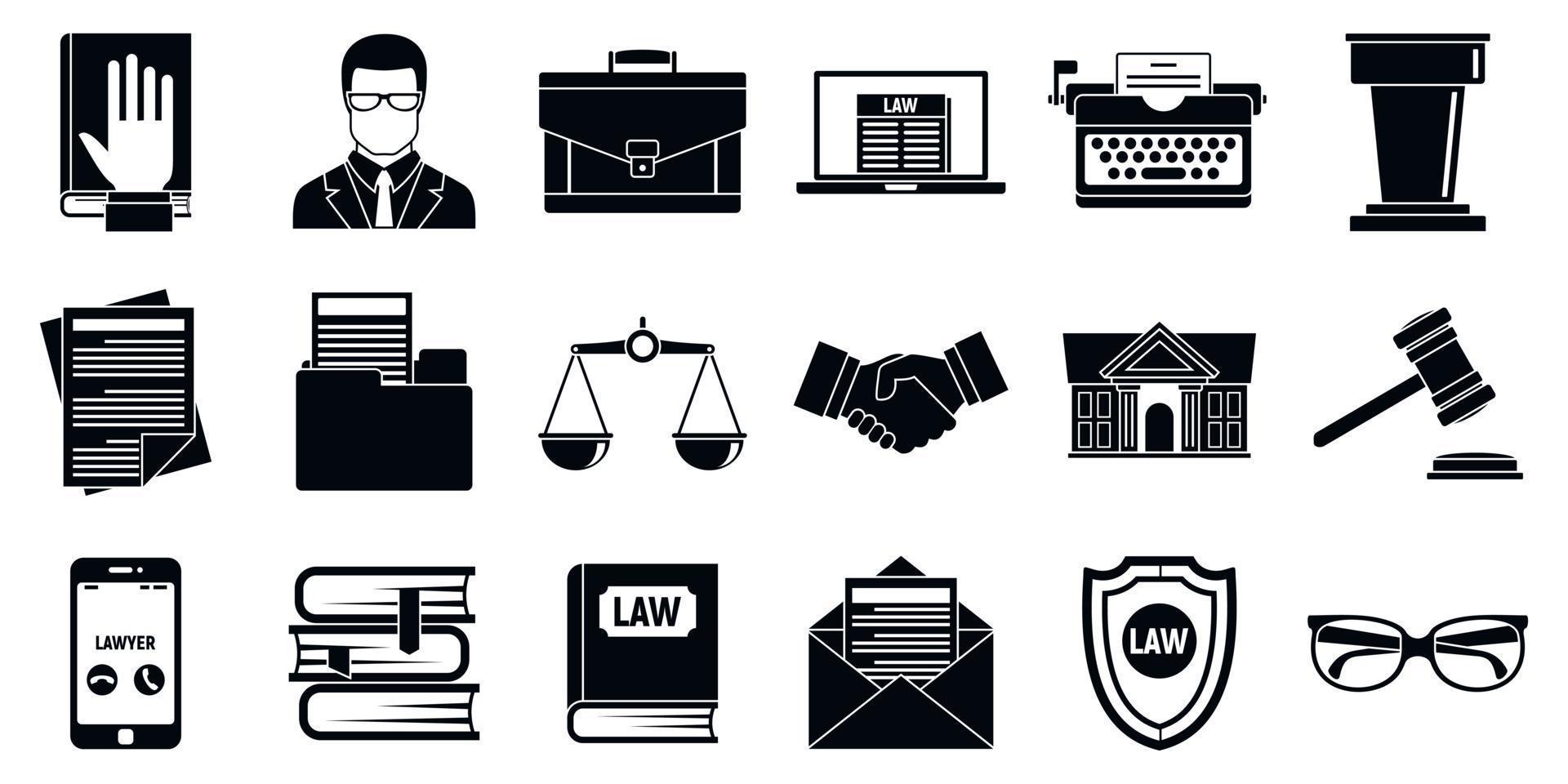 Lawyer legal icons set, simple style vector