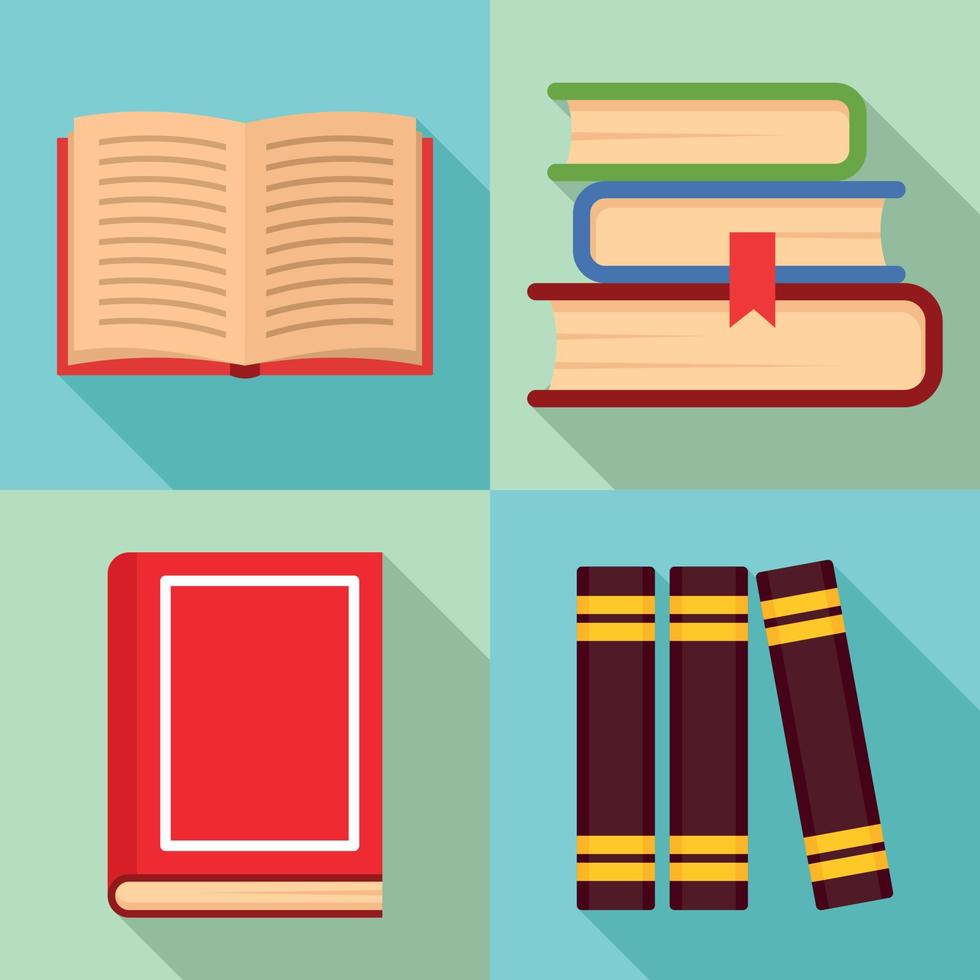 Library books icon set, flat style vector