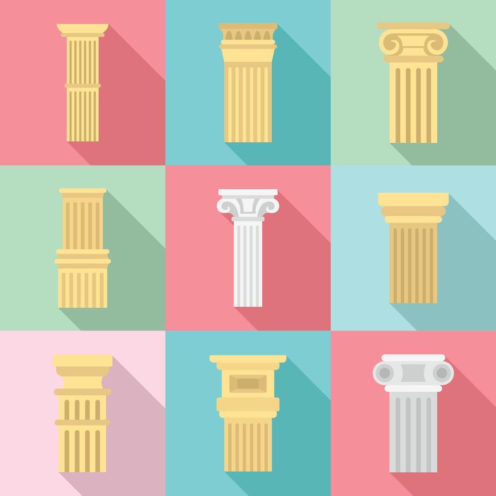 Pillar icon set, flat style vector