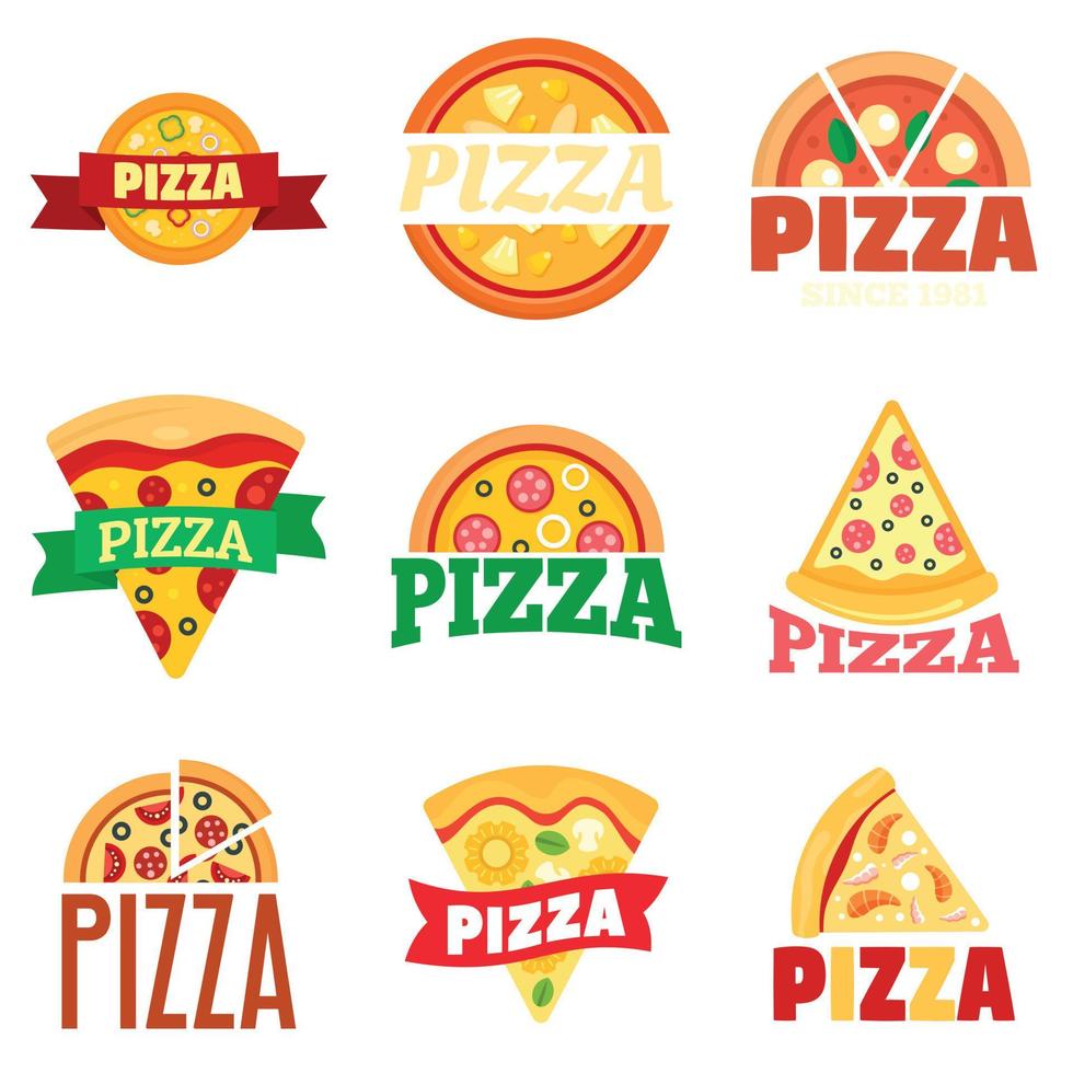 conjunto de logotipos de pizza, estilo plano vector