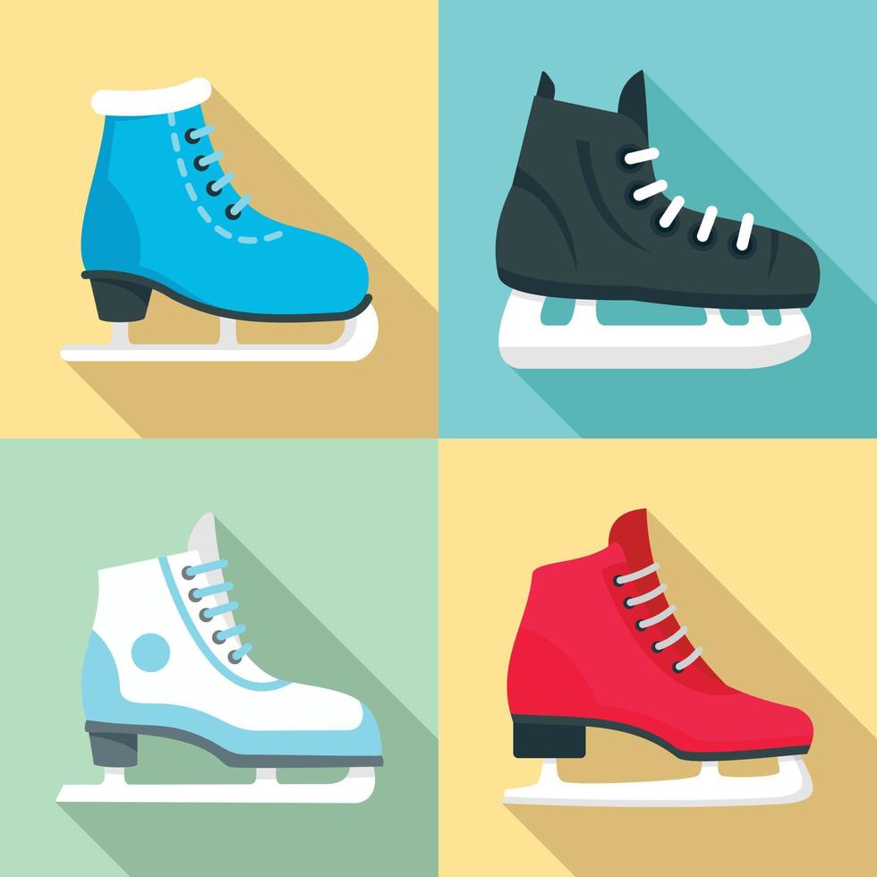 Ice skates icon set, flat style vector