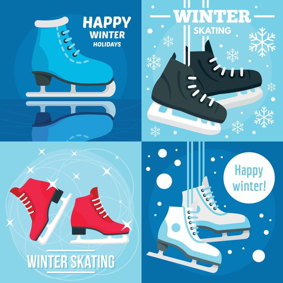 conjunto de banner de patinaje de invierno de vacaciones, estilo plano vector