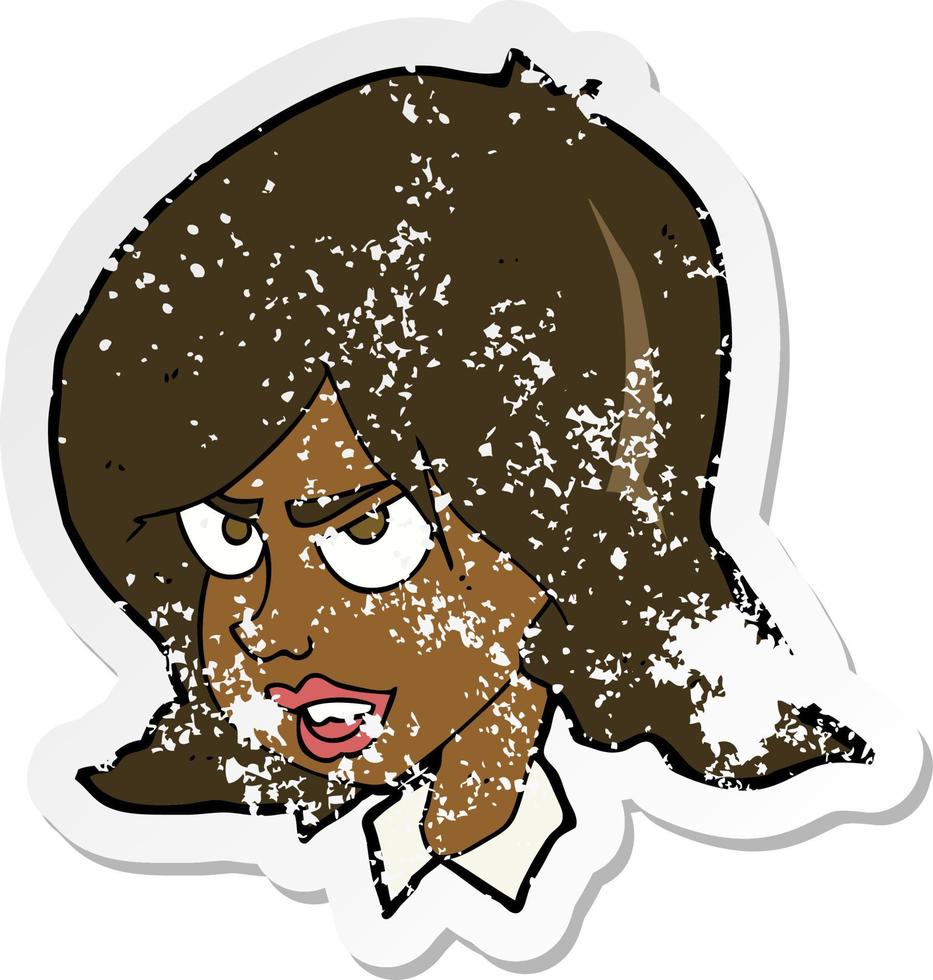 retro distressed sticker of a cartoon annoyed woman vector