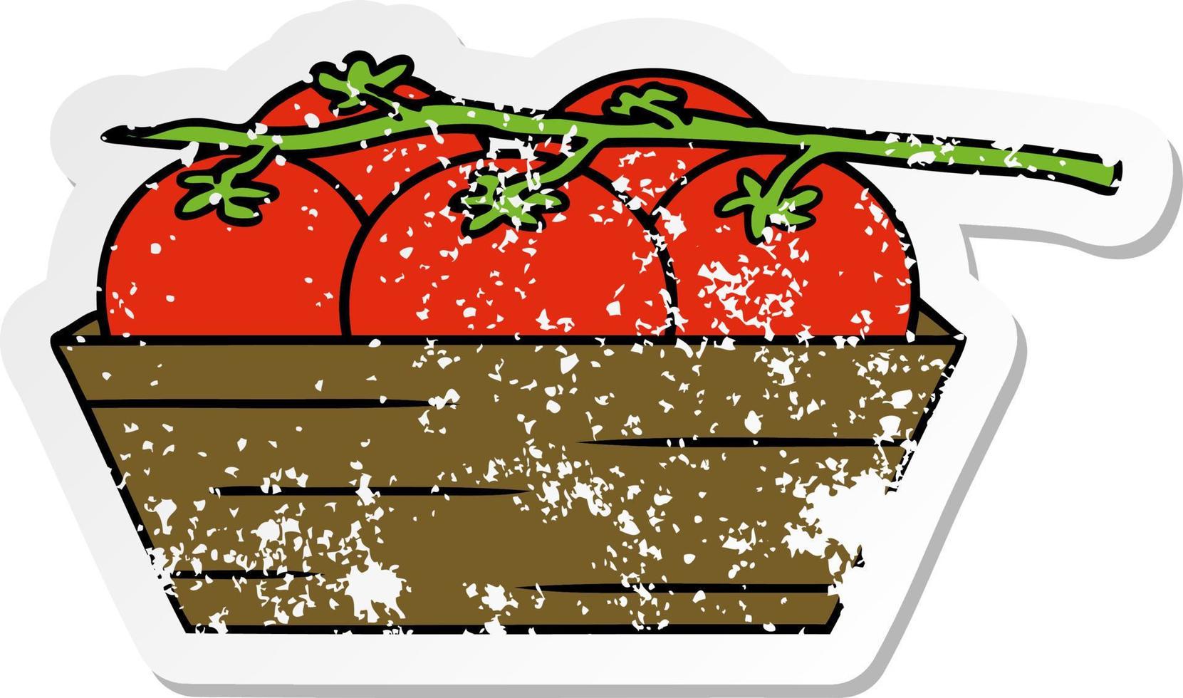 caricatura, pegatina, angustiado, garabato, de, un, caja, de, tomates vector