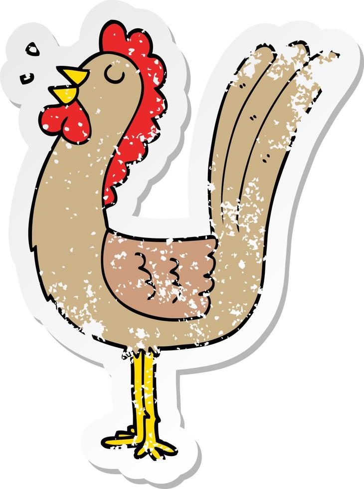 distressed sticker of a cartoon rooster vector