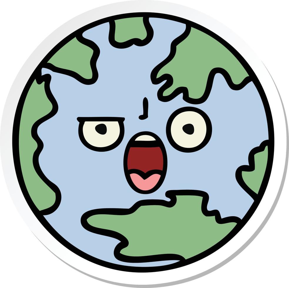 sticker of a cute cartoon planet earth vector