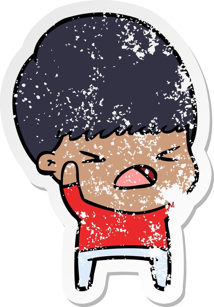 distressed sticker of a cartoon stressed man vector