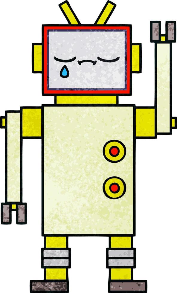 retro grunge texture cartoon robot vector