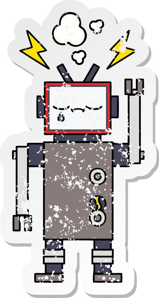 distressed sticker of a cute cartoon robot vector