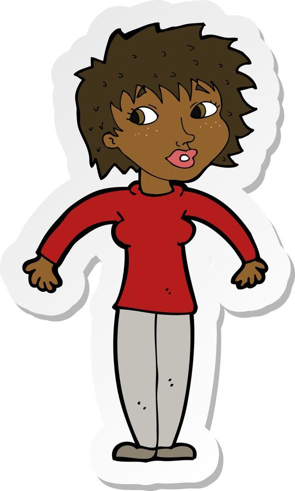 sticker of a cartoon woman shrugging shoulders vector
