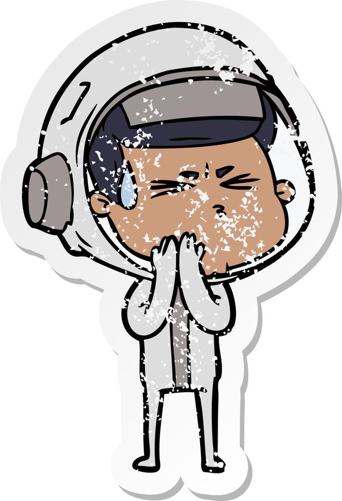 distressed sticker of a cartoon stressed astronaut vector