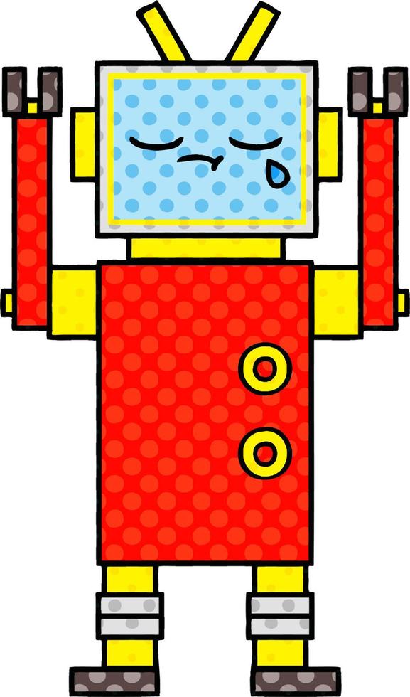 comic book style cartoon crying robot vector